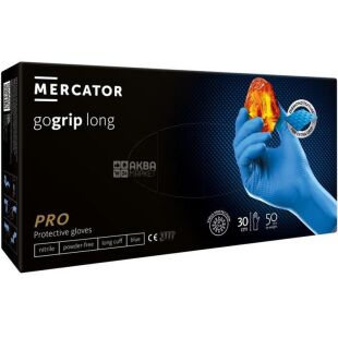 Mercator Gogrip Long, 50 шт., Розмір M, Меркатор, Рукавички нітрилові міцні, подовжені, без пудри, блакитні