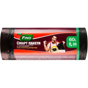 Fino,  25 шт., 60 л, Пакети для сміття, із затягуваннями, суперміцні, асорті