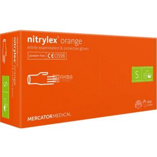 Mercator Medical Nitrylex, 100 шт., Розмір S, Меркатор, Рукавички нітрилові, без пудри, помаранчеві