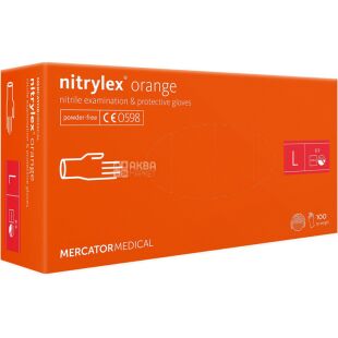 Mercator Medical Nitrylex, 100 шт., Розмір L, Меркатор, Рукавички нітрилові, без пудри, помаранчеві