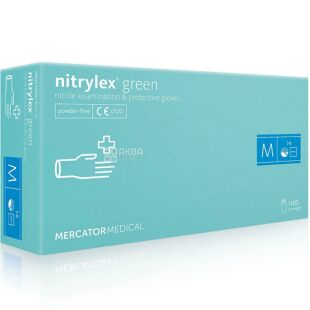 Mercator Nitrylex, 100 шт., Розмір М, Меркатор, Рукавички нітрилові неопудрені, м'ятні
