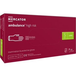 Mercator Ambulance High Risk, 100 шт., Размер S, Меркатор, Перчатки латексные неопудреные, синие