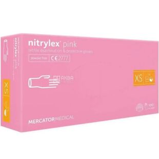 Mercator Nitrylex Pink, 100 шт., Размер XS, Меркатор, Перчатки нитриловые, неопудренные, розовые