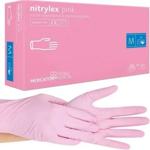 Mercator Nitrylex Pink, 100 шт., Розмір М, Меркатор, Рукавички нітрилові, неопудрені, рожеві