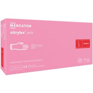 Mercator Nitrylex Pink, 100 шт., Размер L, Меркатор, Перчатки нитриловые, неопудренные, розовые