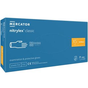 Mercator Nitrylex Classic, 100 шт., Размер XS, Меркатор, Перчатки нитриловые, неопудренные, голубые