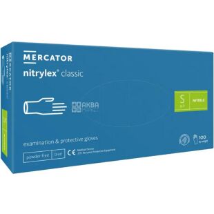 Mercator Nitrylex Classic, 100 шт., Размер S, Меркатор, Перчатки нитриловые, неопудренные, голубые