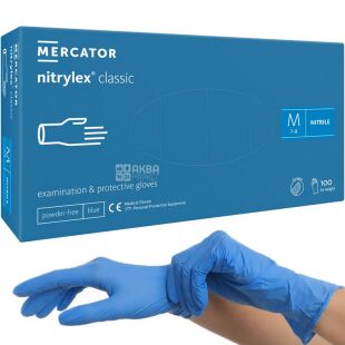 Mercator Nitrylex Classic, 100 шт., Розмір M, Меркатор, Рукавички нітрилові, неопудрені, блакитні