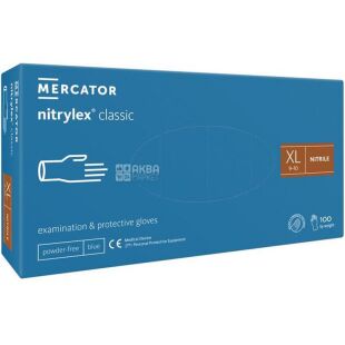 Mercator Nitrylex Classic, 100 шт., Размер XL, Меркатор, Перчатки нитриловые, неопудренные, голубые