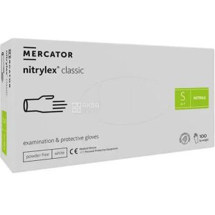 Mercator Nitrylex Classic, 100 шт., Размер S, Меркатор, Перчатки нитриловые, неопудренные, белые 