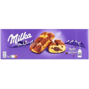 Milka Soft&Choc, 5 шт. х 35 г, Тістечко бісквітне з шоколадною начинкою та шматочками молочного шоколаду