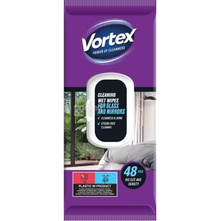Vortex For Glass and Mirrors, 48 ​​шт., салфетки влажные для стекла и зеркал Вортекс, с клапаном