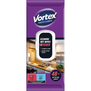 Vortex Kitchen, 48 шт., Вортекс, Салфетки влажные для уборки кухни, с клапаном