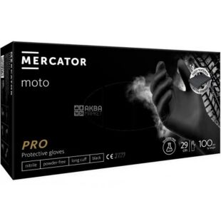 Mercator IDEALL NITRILE Moto Long, 100 шт., Размер L, Меркатор, Перчатки нитриловые суперпрочные удлиненные, неопудренные, черны