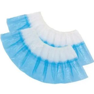 Бахили міцні з подвійним дном, біло-блакитні, 100 шт., 25 мкм