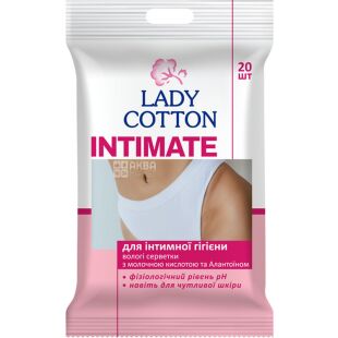 Lady Cotton Intimate, 20 шт., Леді Коттон, Вологі серветки для інтимної гігієни