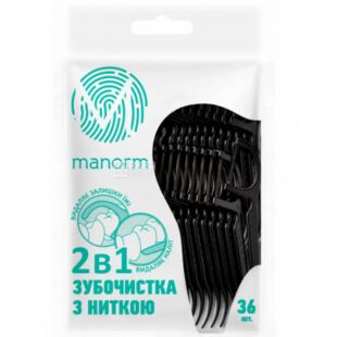 Manorm, 36 шт., Манорм, Зубочистки із зубною ниткою, освіжаючі, чорні