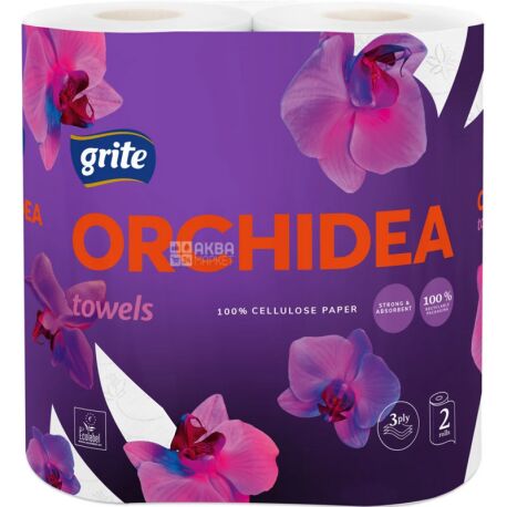Grite Orchidea, 2 рул., Паперові рушники Гріте Орхідея, 3-шарові, 11 м, 77 листів, 220х140 мм