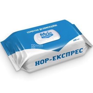 MDM НОР-Экспресс, 100 шт., Салфетки влажные дезинфицирующие, спиртовые, с клапаном