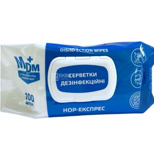 MDM НОР-Експрес, 100 шт., Серветки вологі дезінфікуючі, спиртові, з клапаном