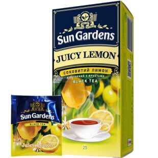 Sun Gardens Juicy Lemon, 25 шт. х 1,7 г, Сан Гарденс Соковитий Лимон, Чай чорний з фруктовим смаком