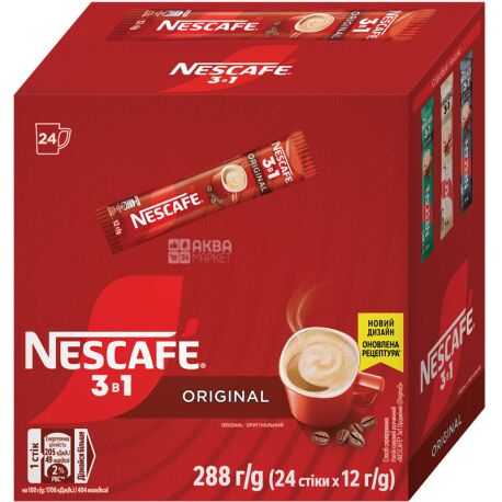 Nescafe Original 3 в 1, 24 шт. х 12 г, Кофе Нескафе Ориджинал, растворимый, в стиках