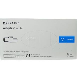 Mercator Nitrylex Classic, 100 шт., Розмір М, Меркатор, Рукавички нітрилові, неопудрені, білі