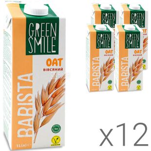 Green Smile, Barista, Упаковка 12 шт. х 1 л, Грін Смайл Бариста, Напій вівсяний, ультрапастеризований, 2,5 %
