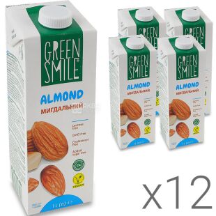 Green Smile, 1 л, упаковка 12 шт., Напій рисово-мигдальний, ультрапастеризоване, 3%