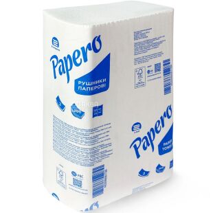 Papero, 200 аркушів, Паперові рушники Паперо, 2-шарові, Z-складання, білі, 225х220 мм