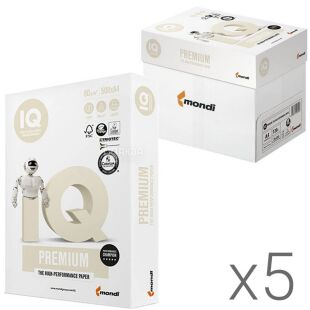 IQ Premium, Упаковка 5 шт. х 500 листов, Бумага офисная А4, белая, Класс А, 80г/м2