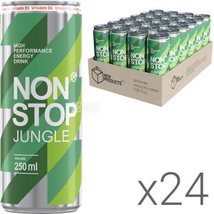 Non Stop Jungle, Упаковка 24 шт. х 250 мл, Нон Стоп Джангл, Напій енергетичний зі смаком полуниці, ж/б