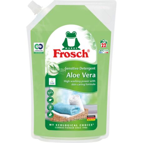 Frosch, 1,5 л, Жидкий стиральный порошок, для цветных тканей, Алоэ Вера, Автомат