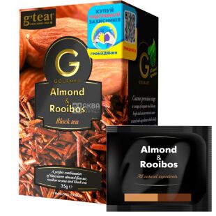 G'tea! Gourmet Almond Rooibos, 20 шт. х 1,75 г, Джи Ті, Чай чорний Мигдаль та Ройбуш
