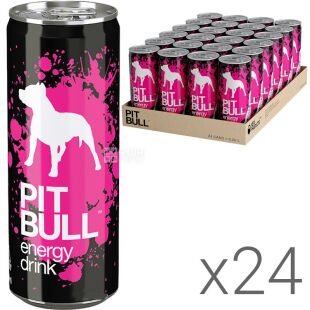Pit Bull, Упаковка 24 шт. х 250 мл, Піт Буль, Енергетичний напій зі смаком яблука, ж/б