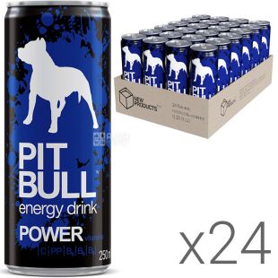Pit Bull Power, Упаковка 24 шт. х 250 мл, Пит Буль, Напиток энергетический классический, ж/б
