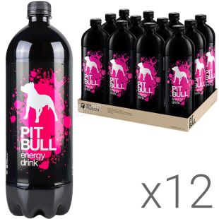 Pit Bull, Упаковка 12 шт. х 1 л, Пит Буль, Напиток энергетический со вкусом яблока, сильногазированный, ПЭТ