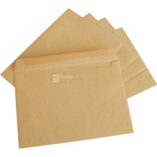 Kuvert, Конверт С6 (0+0) крафт, 100 шт., прямой, 75 г/м2, без отрывной ленты