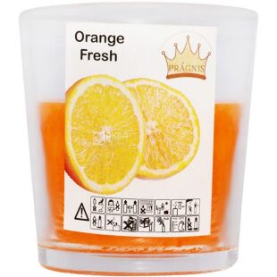 Pragnis, Свеча в стакане ароматизированная, Апельсиновый фреш, 65х83 мм