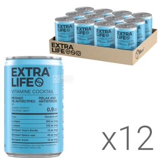 Extra Life Vitamine Coctail,  Упаковка 12 шт. х 0,15 л, Напій вітамінний зі стевією Липовий цвіт, Релакс та Антистрес Екстра Лай