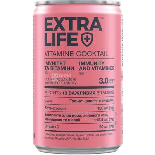 Extra Life Vitamine Coctail, 0,15 л, Напій вітамінний зі стевією 13 Вітамінів, Імунітет та Вітаміни Екстра Лайф, ж/б
