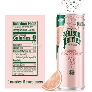 Maison Perrier Forever Grapefruit, 0,25 л, Вода мінеральна зі смаком Грейпфруту Мейсон Пер'є, без цукру, ж/б