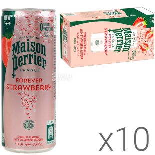 Maison Perrier Forever Strawberry, Упаковка 10 шт. х 0,25 л, Вода мінеральна зі смаком Полуниці Мейсон Пер'є, без цукру, ж/б