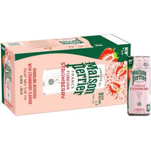 Maison Perrier Forever Strawberry, Упаковка 10 шт. х 0,25 л Вода минеральная со вкусом Клубника Мейсон Перье, без сахара, ж/б