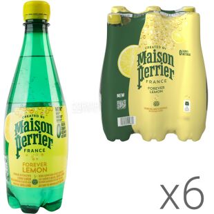 Perrier Lemon, Упаковка 6 шт. х 0,5 л, Вода мінеральна газована з Лимоном Пер'є, ПЕТ