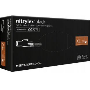 Mercator Medical Nitrylex Black, 100 шт., Размер XL, Меркатор, Перчатки нитриловые, неопудренные, черные