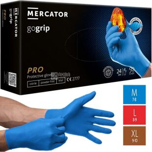 Mercator Gogrip PRO, 50 шт., Розмір M, Меркатор, Рукавички нітрилові міцні, текстурні, без пудри, блакитні