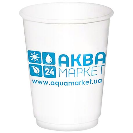 АкваМаркет, 180 мл, 10 шт., стакан паперовий, білий, з логотипом
