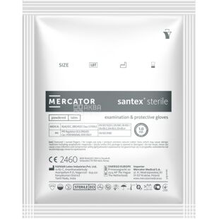 Mercator Santex Sterile, 100 шт., Размер М, Меркатор, Перчатки латексные, стерильные, опудренные, белые