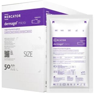 Mercator Medical Dermagel Micro, 1 пара, Размер L, Меркатор, Перчатки латексные хирургические, неопудренные, удлиненные, коричне